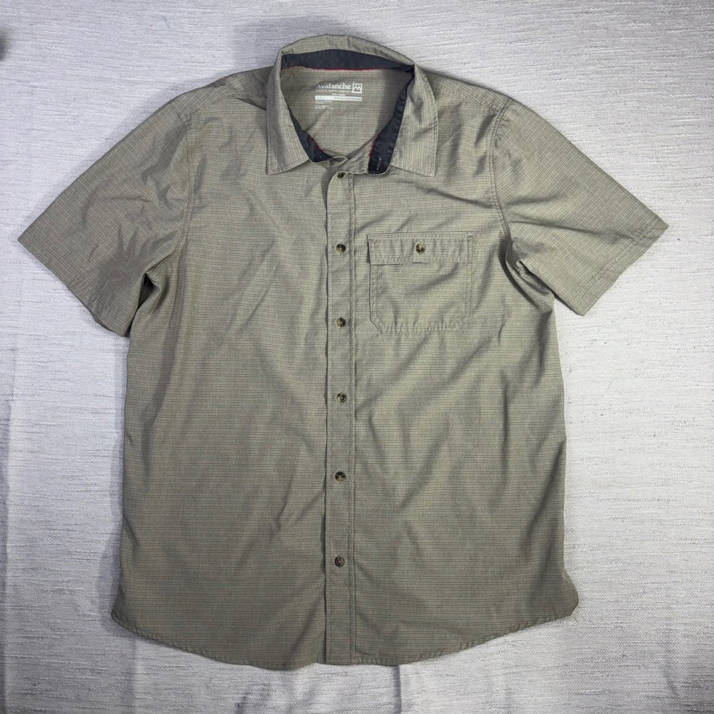 Avalanche Outdoor Supply Mens Large Khaki Micro Stripe Stretch Hiking Shirt L